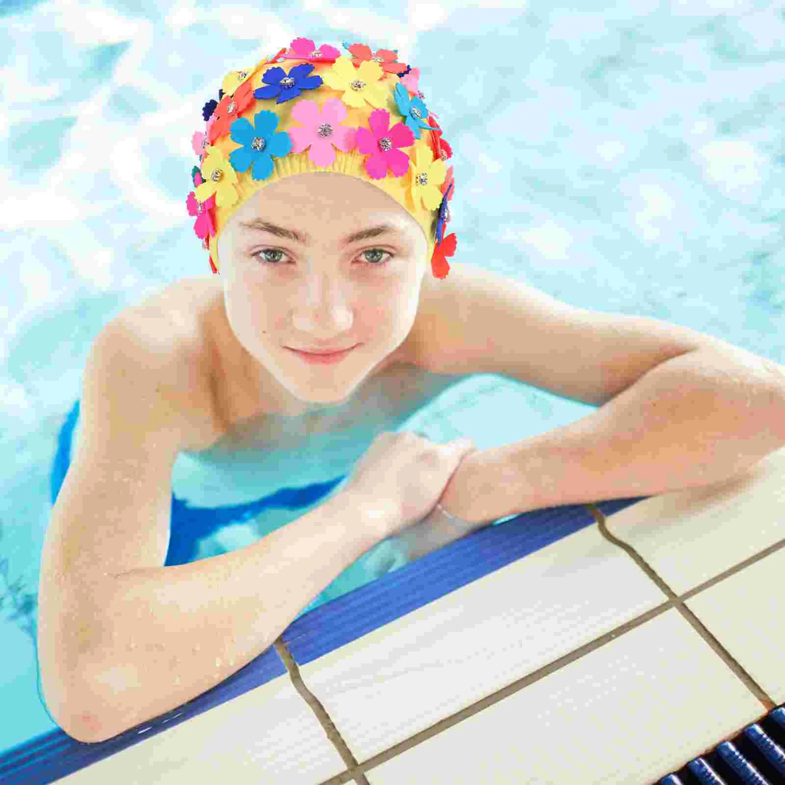 Simulation Flower Petal Shower Cap Floral Swimming Hat Fashionable Nylon Caps Women Bathing Ladies Design Colorful Designed 5