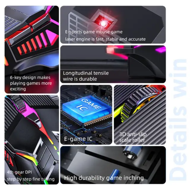 Ergonomic Wired Gaming Mouse USB Computer Mouse Gaming RGB Backlit Gamer Mouse 6 Button LED Silent Mice for PC Laptop 4