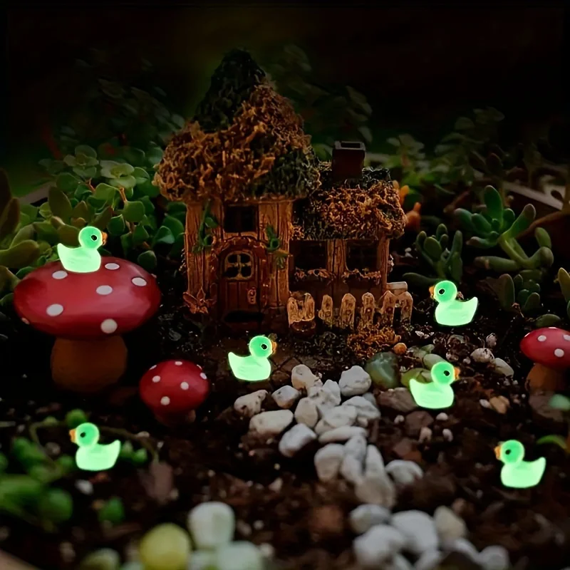 Mini Fluorescent Yellow Duck Ornament Miniature Figures Tiny Resin Handicraft Micro Landscape DIY Dollhouse Decoration 100PC