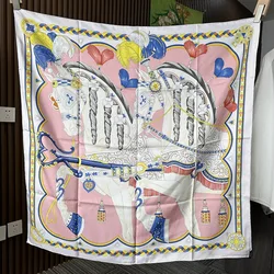18mm 100% Silk Bandana Scarf Double Sided Square 90 Silk Foulard Echarpe Shawl