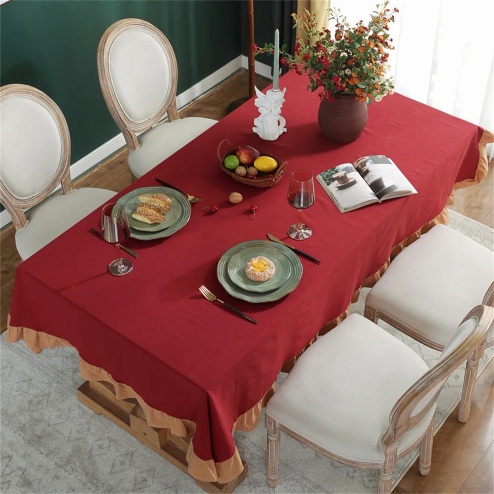 

Rectangular Tablecloth Simple Style Solid Color Cotton Red Lotus Leaf Coffee Table Cloth Household Tablecloth