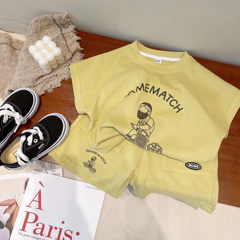 0-6 years old baby clothes summer boys and girls cartoon bear print T-shirt top boy short-sleeved letter shirt shorts suit baby outfit matching set