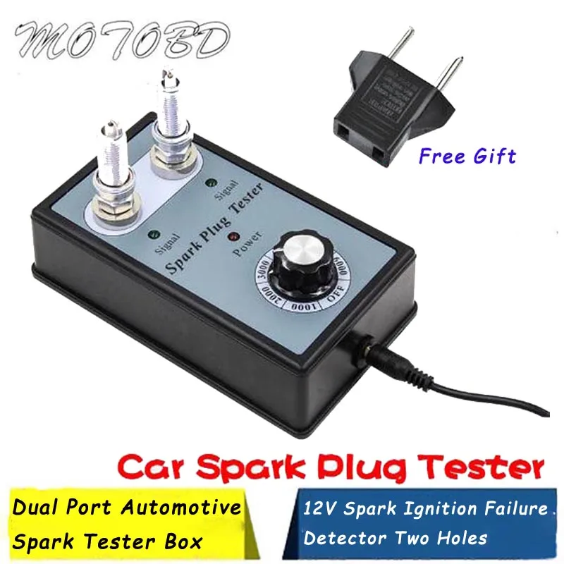 12VSparkIgnitionFailureDetectorTwoHolesDualPortAutomotiveSparkTesterBoxSparkPlug