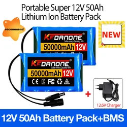 NEW Portable Super 12V 50000mah Rechargeable Lithium Ion Battery Pack Capacity DC 12.6v 30Ah CCTV Cam Monitor + Charger