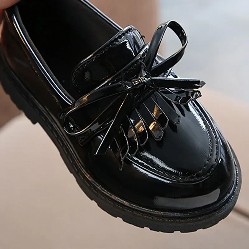 Spring Autumn Girls Casual Leather Shoes Fringe Kid Holiday Party Shoes Brand Tassel Bow Flats Size 21-37 H06223