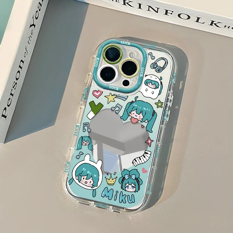 Kawaii Cartoon Silicone Phone Case with Creative Makeup Mirror - Anime Girl Gift