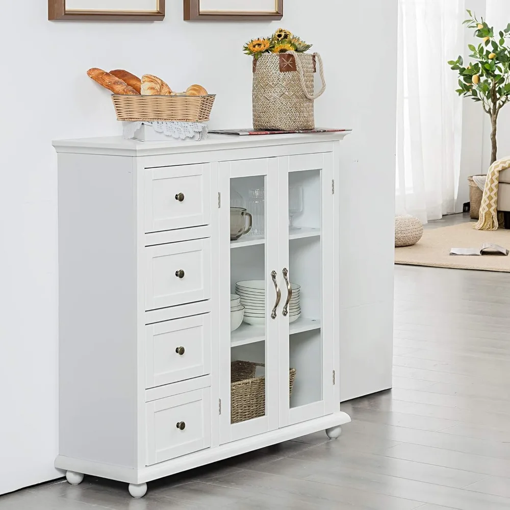 Buffet Sideboard, Wood Storage Cabinet, Console Table with 4 Drawers, 2-Door Credenza, Living Room Dining Room Furniture 4