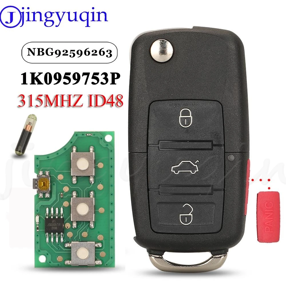 

jingyuqin 1K0959753P Smart Remote Car Key Fob 315Mhz ID48 For VW Rabbit Jetta CC Golf Eos GTI R32 NBG92596263 1K0 959 753 P