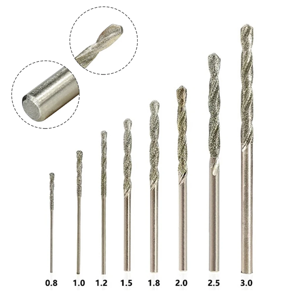 8pcs 0.8/1/1.2/1.5/1.8/2/2.5/3mm Diamond Coated Drill Bits Set  For Drilling Jewelry Ceramics Glass Power Tool Parts