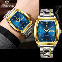 BINBOND B355 Stainless Steel Men Watch Top Quailty Luxury Push Button Hidden Clasp Waterproof Luminous Date Week Sport Men Watch 1