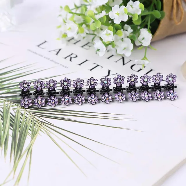 ncmama 12pcs/set Mini Rhinestone No-Slip Grips Hair Clips for Women Girls Glitter Teeth Metal Clamps Flower Hair Accessories 4