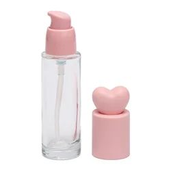 Elegant Pink Heart Glass Bottle with Pump - 30ml Cosmetic Container (Pink - 30ml)