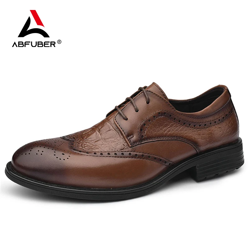 

Top Cow Leather Men Dress Shoes Business Oxfords Men Genuine Leather Shoes Lace-Up Formal Shoes Fashion Crocodile Pattern