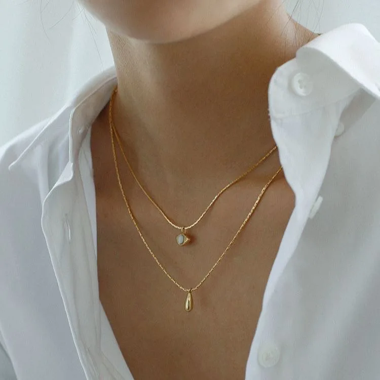 Titanium With 18K Layered Chian Shell Eye Pendant Necklace Women Jewelry Punk Designer Runway Rare Gown Boho Japan Korean