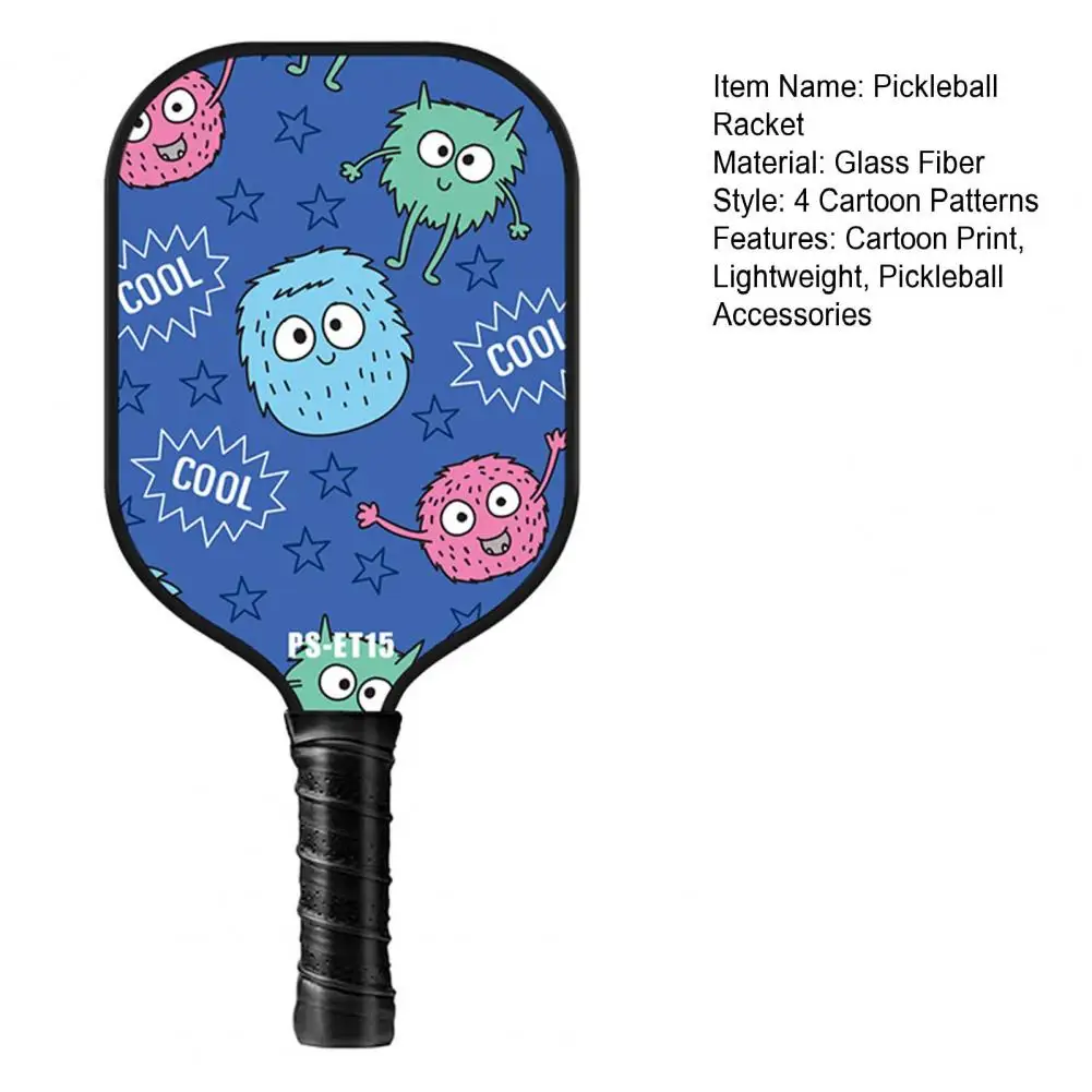 Kids Pickleball Paddle Cartoon Print Lightweight Glass Fiber Children Pickleball Racket Accessories Tennis Racket