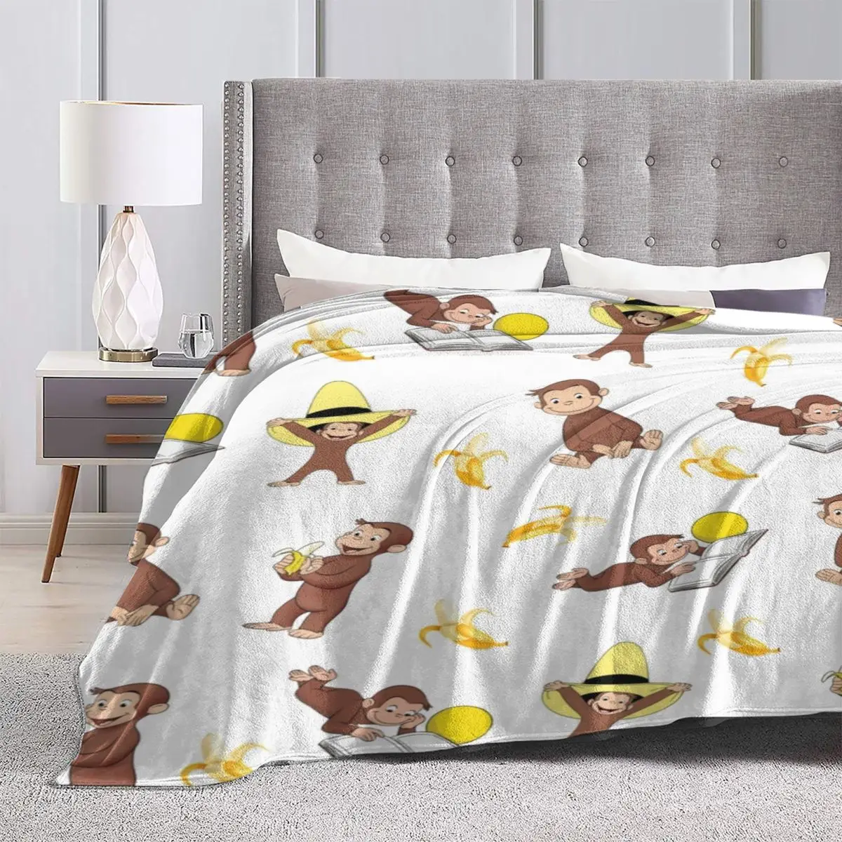 George The Curious Monkey Blanket Banana Cartoon Travel Flannel Throw Blanket Soft Durable Couch Bed Custom Bedspread Gift 4