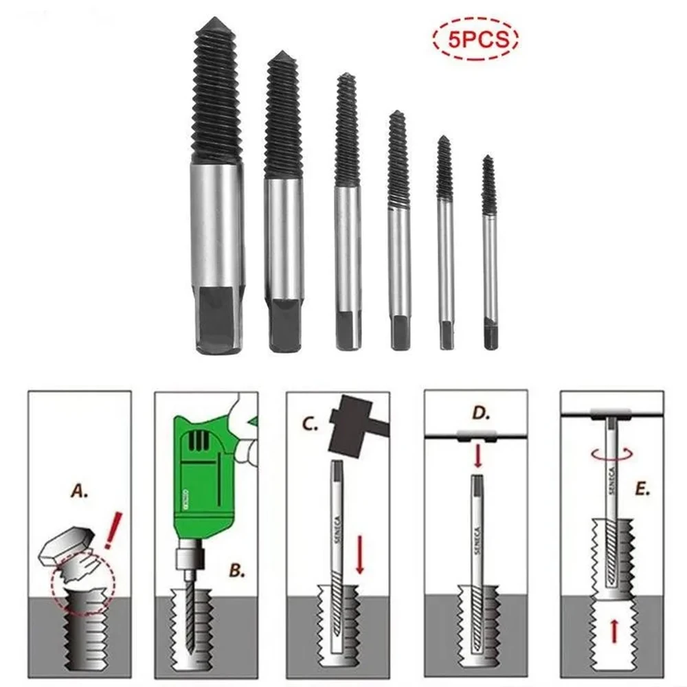 Screw Extractor Set 5/6Pcs Damaged Broken Screw Remover Extractor Drill Bits Steel Durable Easy Out Remover Tool Works on Wood and Machine Screws