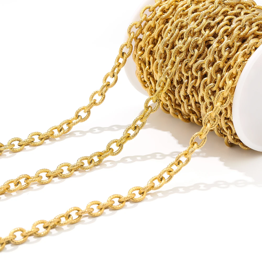 1 Meter Edelstahl 8 mm Breite Goldfarbe Klobige Kette Strukturierte Punk-Halskette für DIY-Schmuckherstellung, Basteln