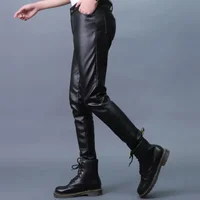 Men Leather Pants Slim PU Leather Trousers Fashion Elastic Motorcycle Leather Pants Waterproof Oil-Proof Male Bottoms Oversized 4