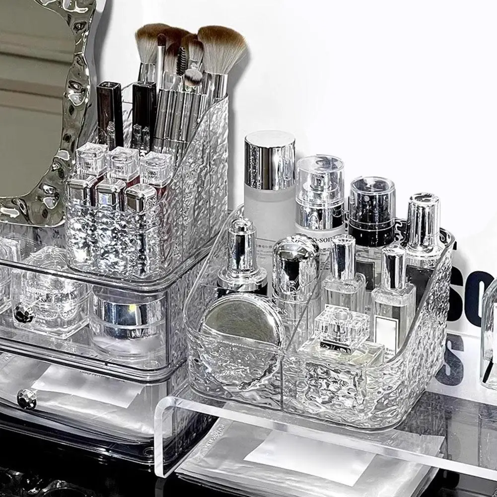 Elegant Acrylic Water Ripple Makeup Organizer - Large Vanity Storage Box for Cosmetics and Skincare Essentials, Clear Display