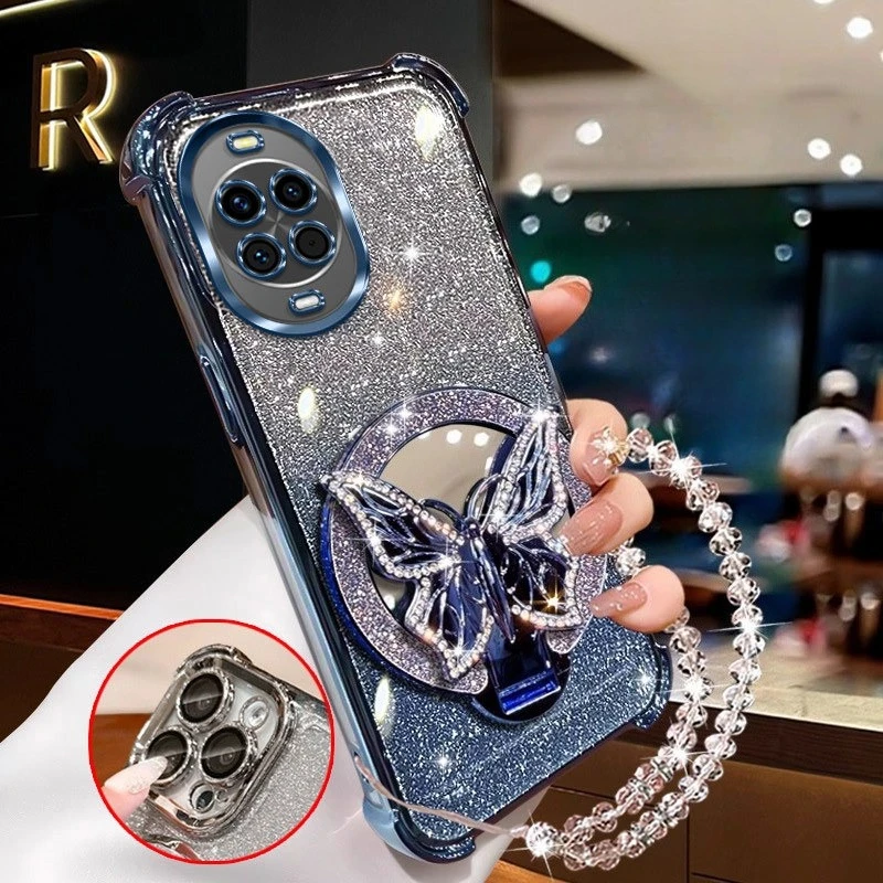 Glitter Butterfly Mirror Crystal Bracelet Shockproof Plating Case Cover
