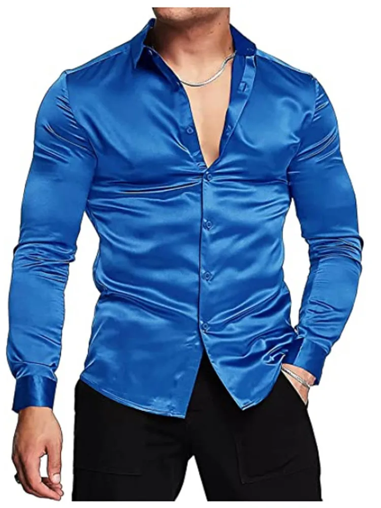 2023 New business gentleman social fashion design shirt top Men's satin party slim-fit dress shirt