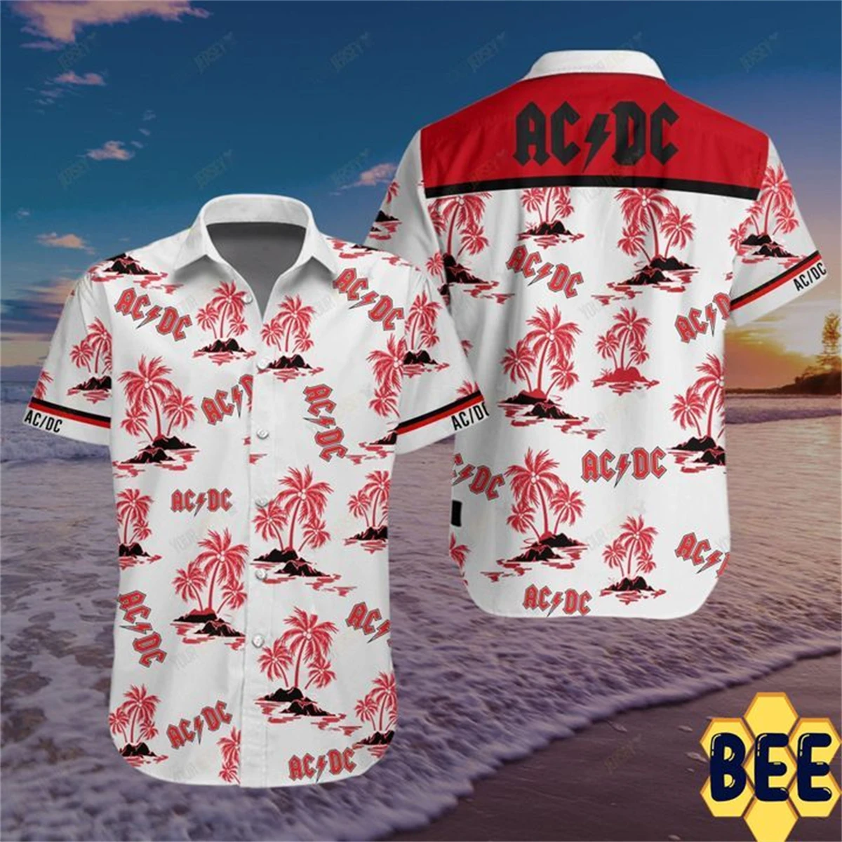 

Hawaiian casual new red coconut print men's short-sleeved shirts daily comfortable large size men's tops summer