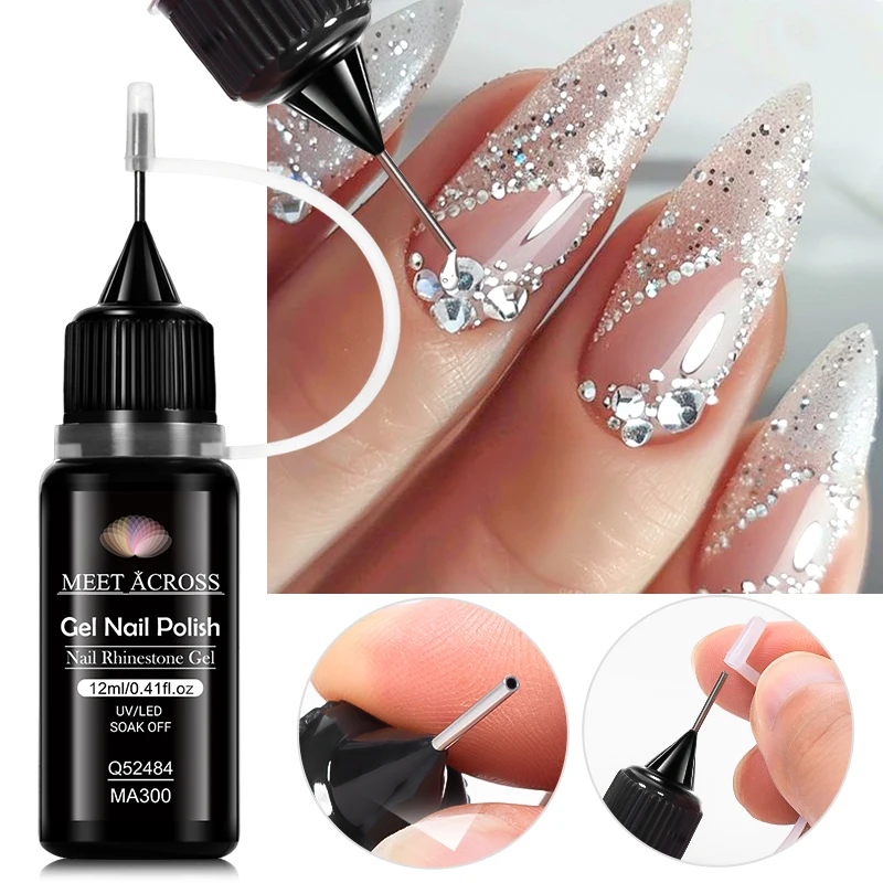 MEET ACROSS 12ml Nail Rhinestone Gel Glue Nail Supplies For Nails Charm 3D Nails Bling Gel  DIY Design Decoration Manicure 3