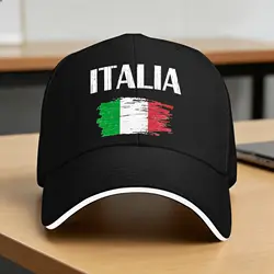 Vintage Italian Flag Unisex Snapback Cap - Classic Summer Baseball Hat - One Size (Black)