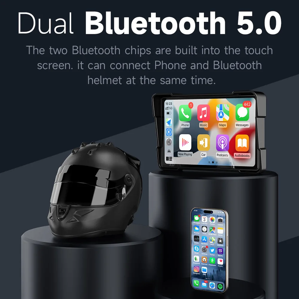 5 inch Portable Motorcycle Car Play Screen GPS Display IPX7 Waterproof For Wireless Apple CarPlay Android Auto