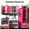 Simulation Kitchen Cabinets Set Children Pretend Play Cooking Tools Mini Tableware Sets Toys Girls Dollhouse Playset 4