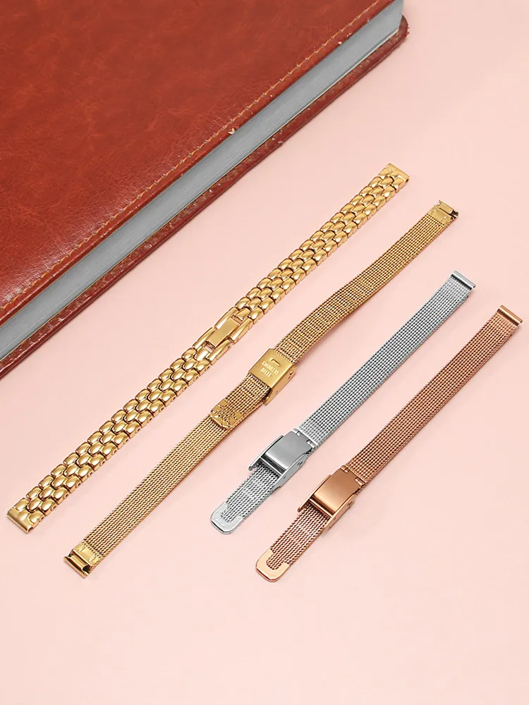 Elegant Ladies Stainless Steel Mesh Watch Strap - Ultra-Thin Fashion Metal Bracelet with Gift Tools