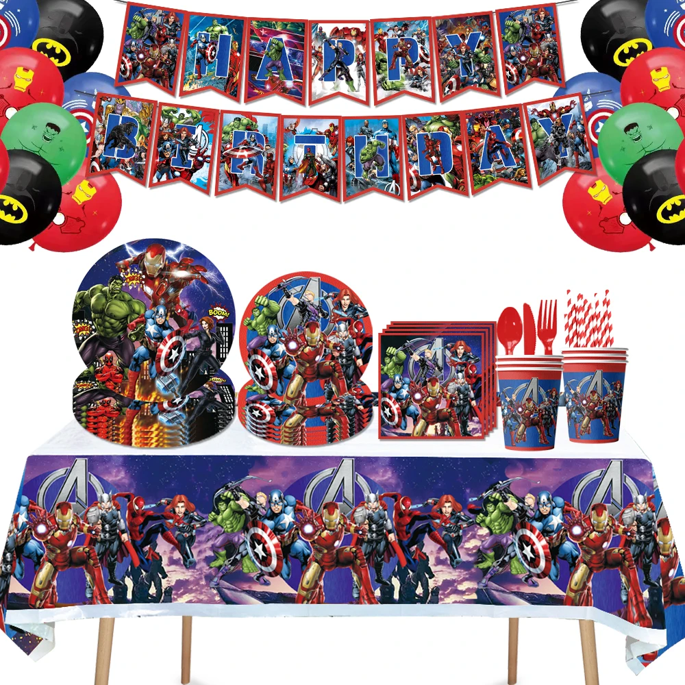 Avenger Palloncini Ragazzi Festa Di Compleanno Decorazione Palloncini Supereroi Stoviglie Di Carta Piatto Tazza Buon Compleanno Banner Bandiera Fornit