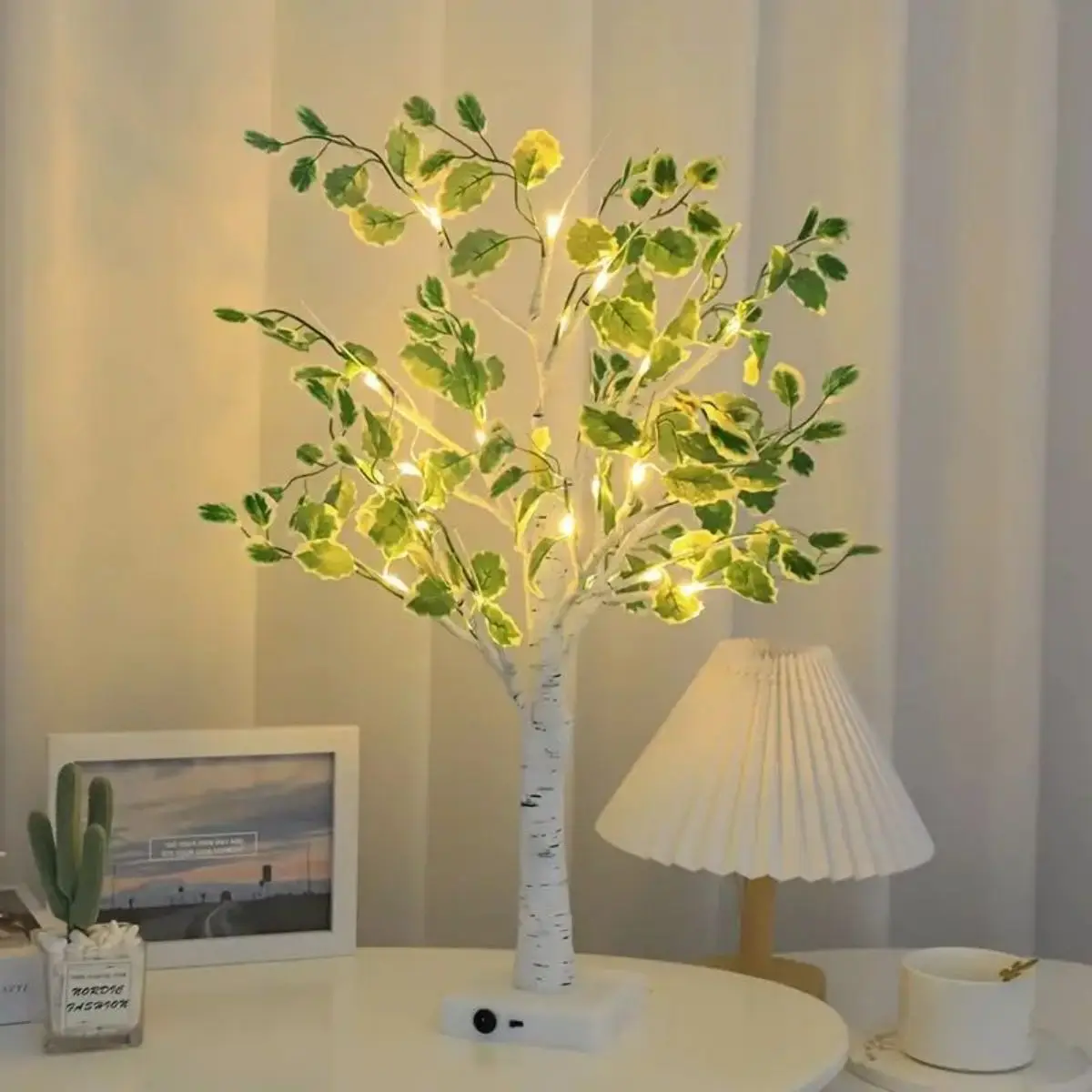 24 LED green leaf artificial birch light, battery operated decorative light for Christmas and holiday decoration 5