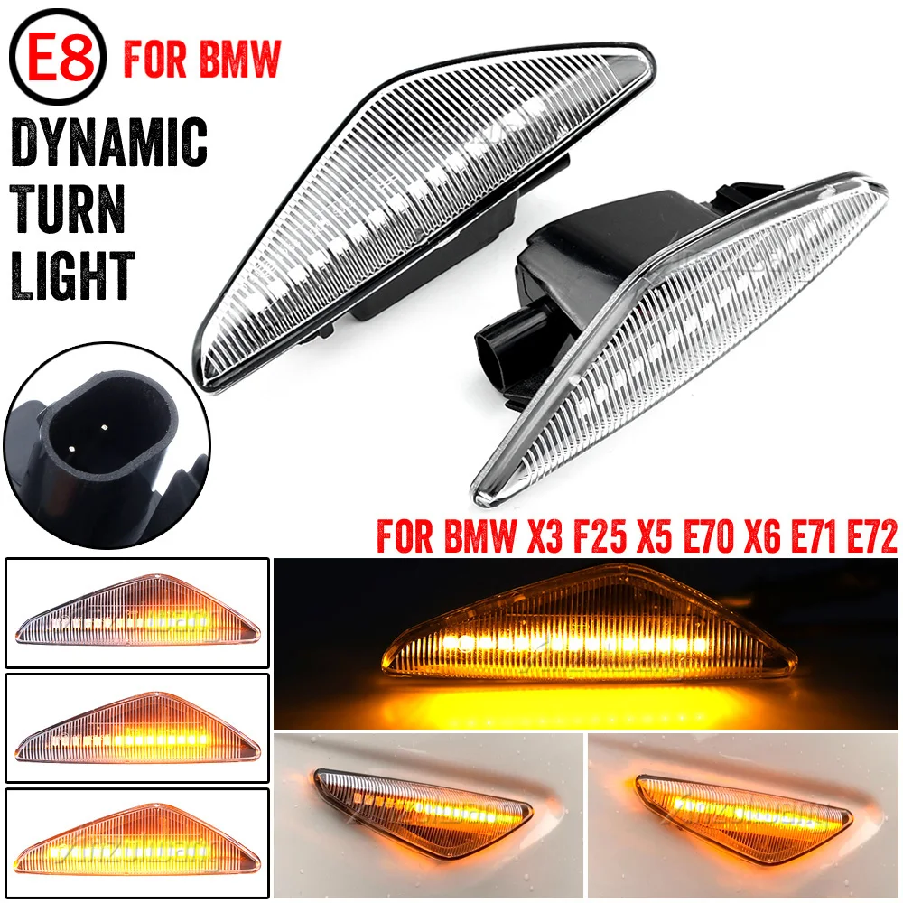 

LED Dynamic Amber Side Marker Turn Signal Sequential Blinker Car Lights For BMW X3 F25 X5 E70 X6 E71 E72 2008-2014