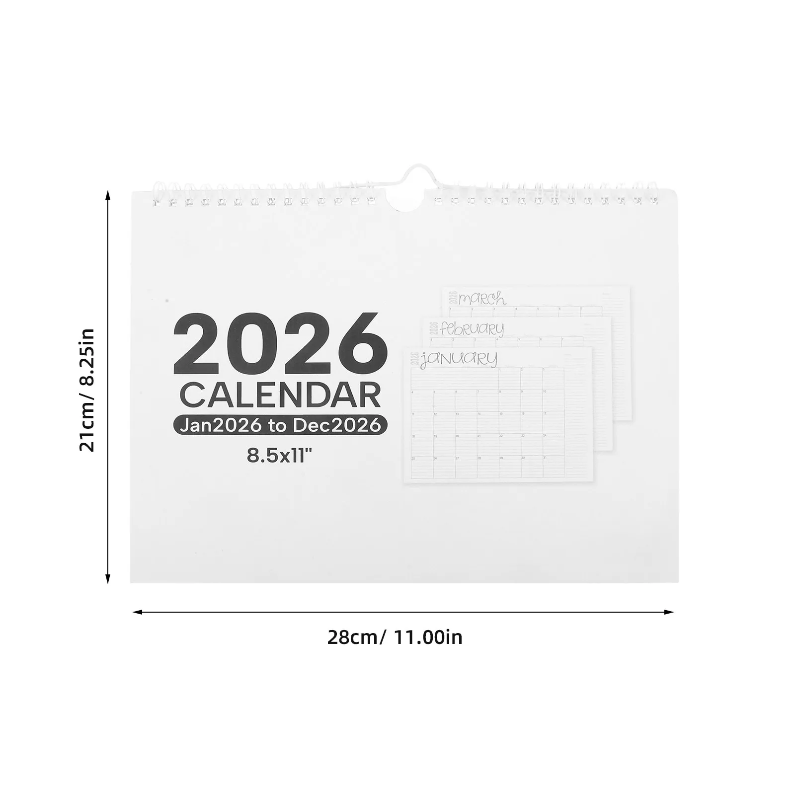 2026년 대형 벽걸이 달력, 월간 스프링 제본 미니멀리스트 벽걸이 플래너, 가정 및 사무실 계획용