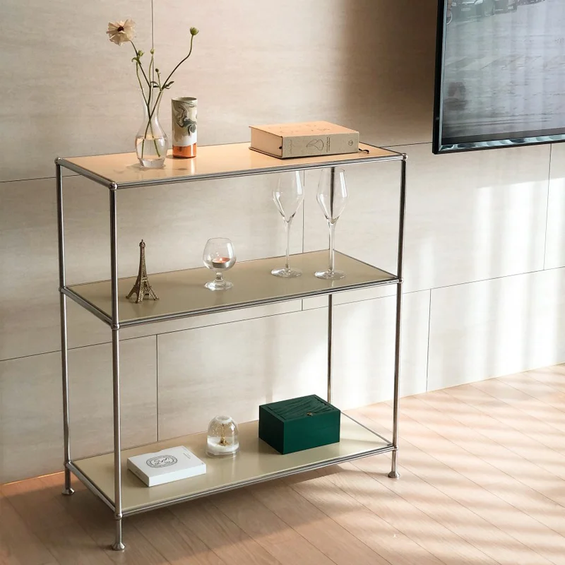 

Customized simple bedroom shelf, stainless steel household living room storage cabinet, floor display stand,
