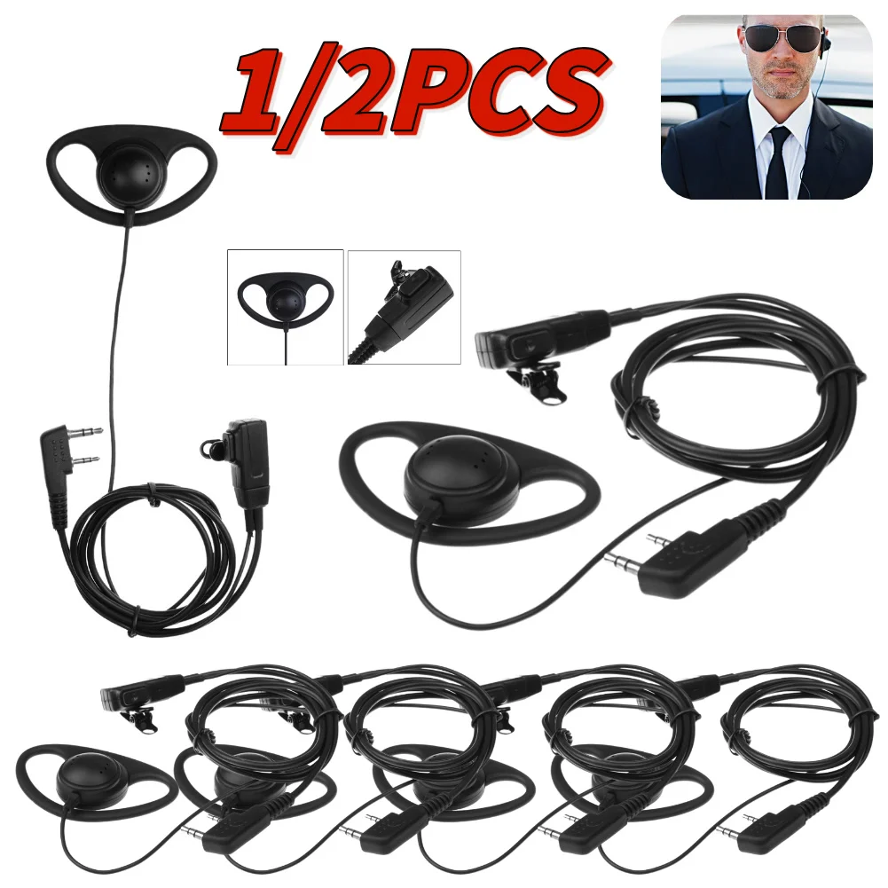 2 Pin Earpiece Headset with MIC PTT D-Shape Earphone Walkie Talkie Headset Multifunctional for Baofeng Kenwood Puxing TYT Radio