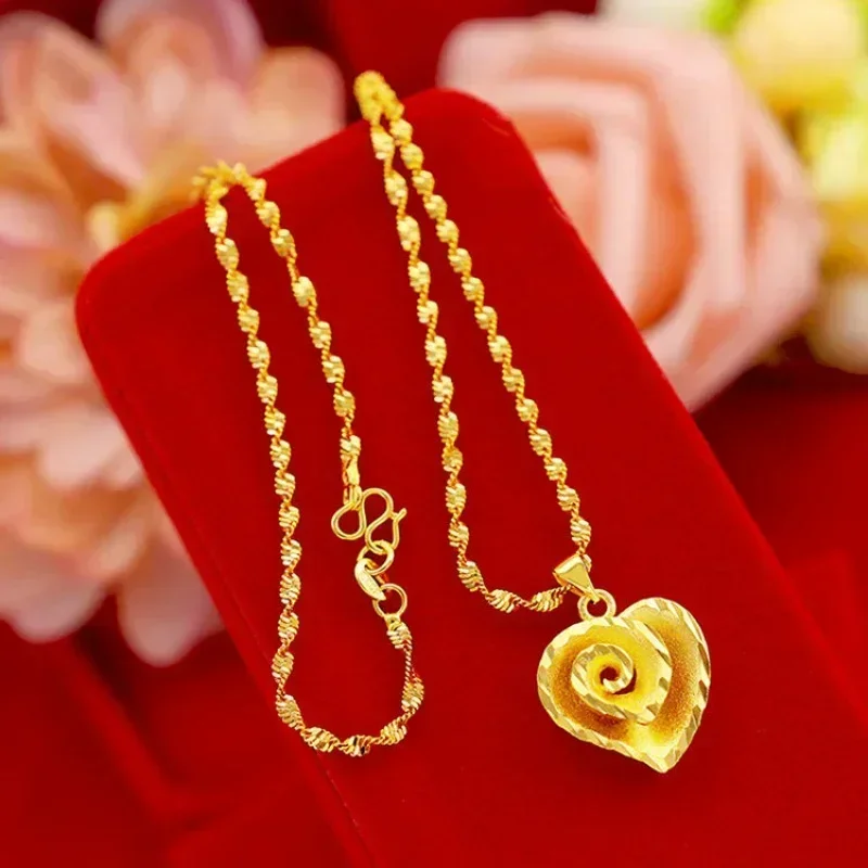 9999 24K REAL gold necklace women's pendant jewelry gold necklace