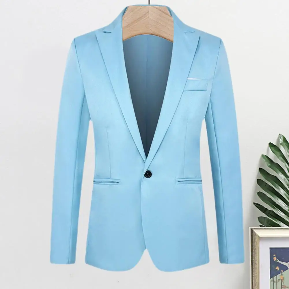 Description Picture 5 of itemMen Suit Jacket Solid Color Lapel Long Sleeve One Button Pockets Men Casual Suit Slim Fit Blazer Business Suit Coat Workwear