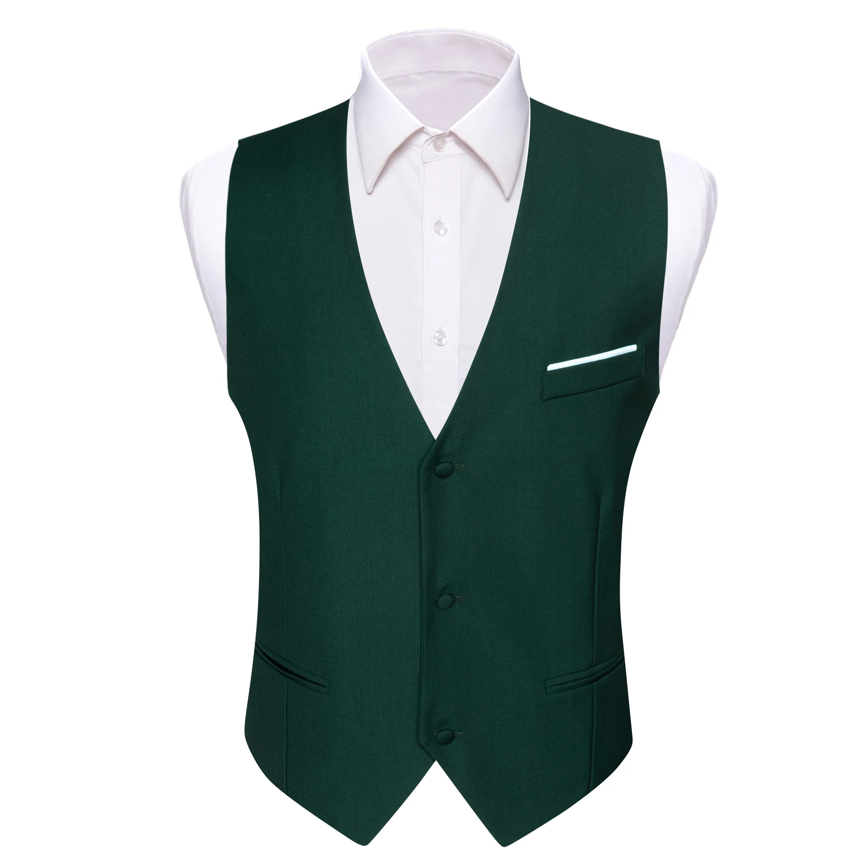Designer Men's Vest mens suit dress vests Dark Green Solid Silk Satin Waistcoat Tie Bowtie Hanky Wedding Formal Male Suit Sleeveless Jacket Barry Wang