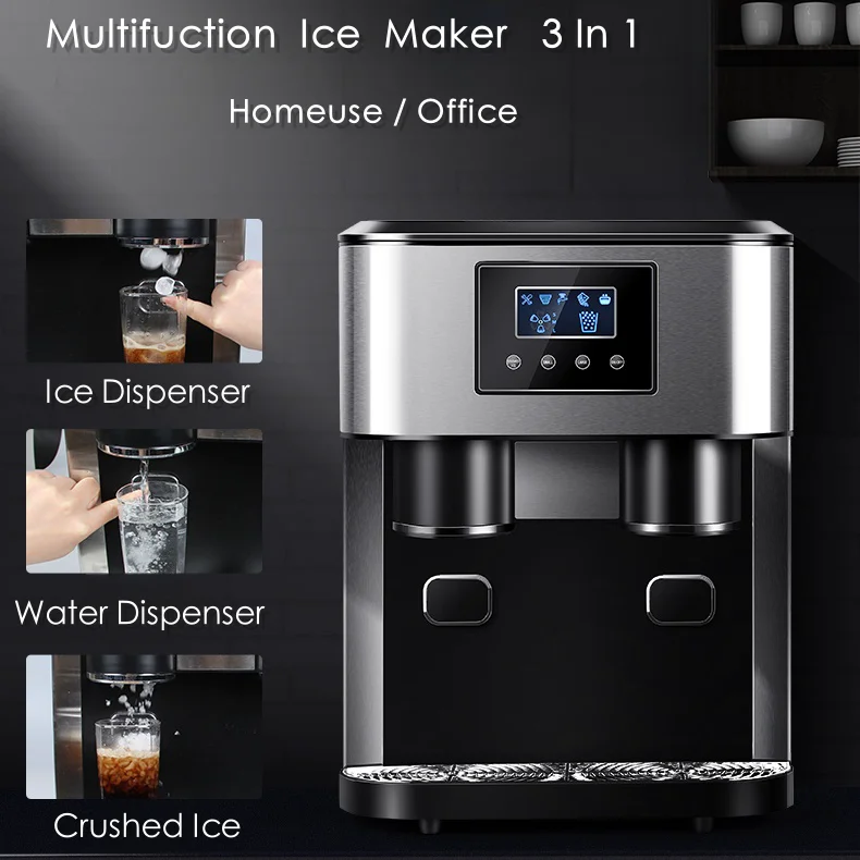 3 in 1 Ice Makers Countertop Self-cleaning Water Dispenser with Crushed Ice Machine 33lbs for Home Kitchen Office