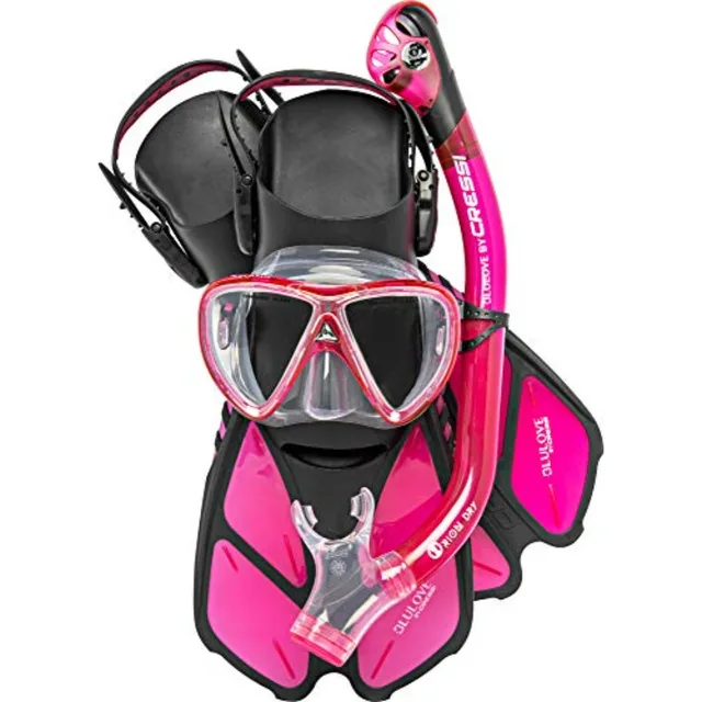 Adult Snorkel Set Mask, Dry Snorkel, Adjustable Fins - Light for Travel - Ocean Set: Designed in Italy