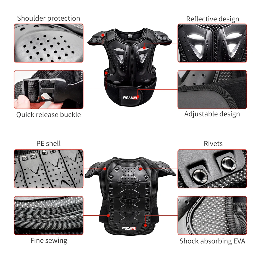 WOSAWE Kids Motorcycle Armor Suit Body Protection Motocross Body Armor Moto Knee Pads Riding Protective Motorbike Suits