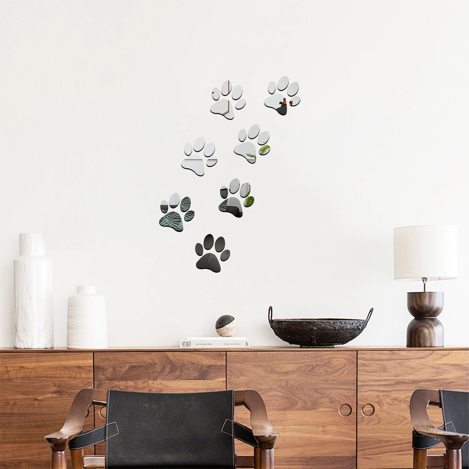 3D Acrylic Mirror Wall Sticker Dog Footprints Home Adhesive Decoration Children's Living Room Background Wall Decor 7PCS