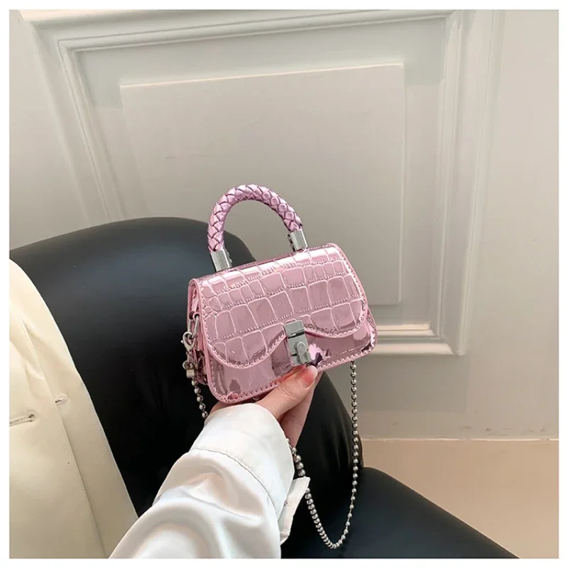 

Party Small Square PU Shoulder Bags Chains Hasp Alligator Handle Bags for Ladies 2024 Fashion New Bolsa De Ombro De Corrente