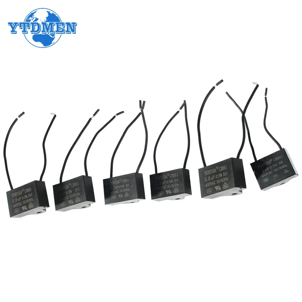 Motor Run Capacitor 1/5pcs CBB61 450V Start Capacitor 0.8/1/1.2/1.5/2/2.5/3/3.5/4/4.5/5/6/7/8/10UF Fan Ceiling Exhaust Motor