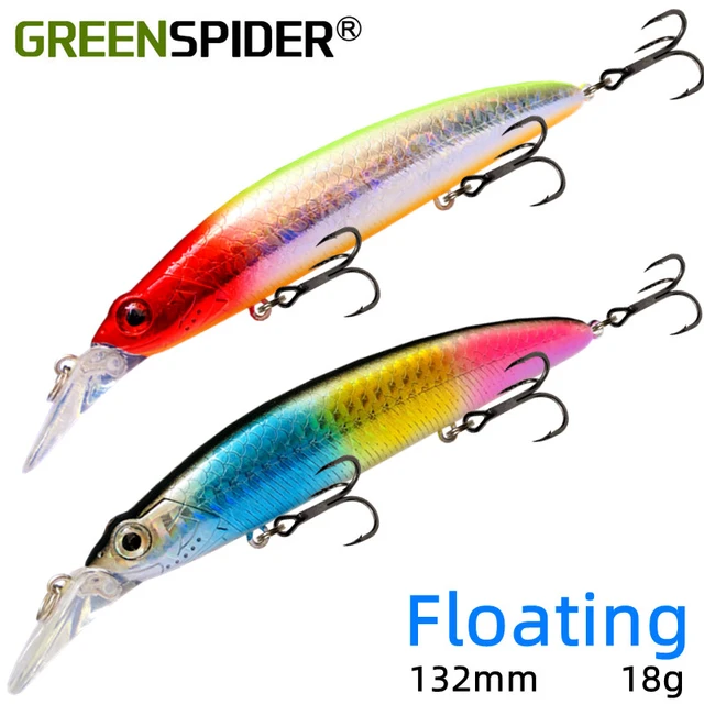 GREENSPIDER 132mm 18g Tungsten Weight System Top Fishing Lures Floating  Minnow Wobbler Quality Fishing Tackle Hooks