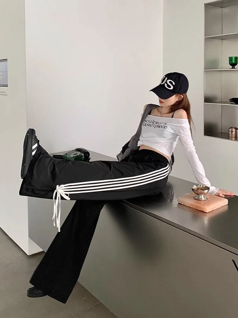Women's Striped Sweatpants Baggy Casual Y2k Streetwear Elastic Waist Wide Leg Pants Sporting Trousers Clothes 90s Gothic Hiphop