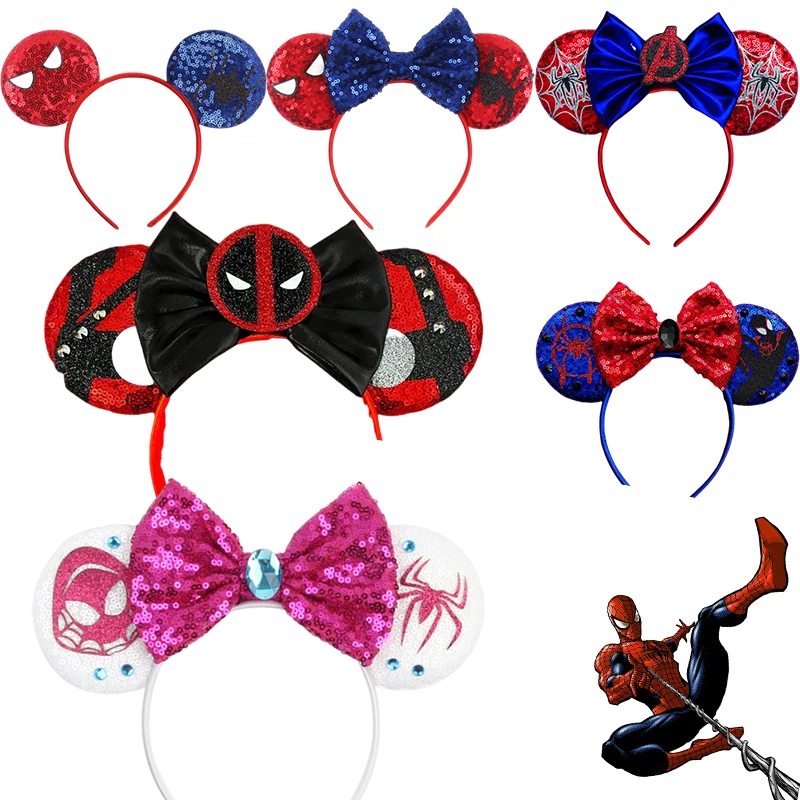 

Disney Spider-Man Hairbands Women Marvel Avengers Headband Kids Adult Cosplay Peter Parker Hair Accessories Bow Sequins Headwear